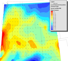 Onset of Cenozoic volcanism in the western United States (defined as 90th percentile of ages on a 1x1 degree grid).